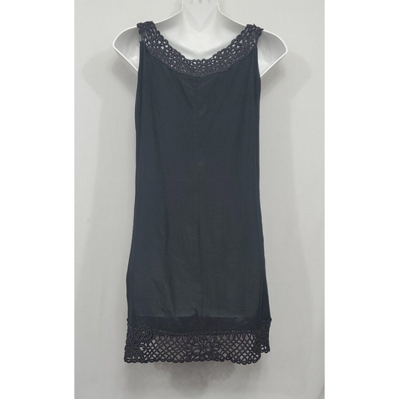 Lucy Paris Short Dress Silk Blend Lace Trim Sleeveless Women S Black Whimsigoth - Picture 2 of 12